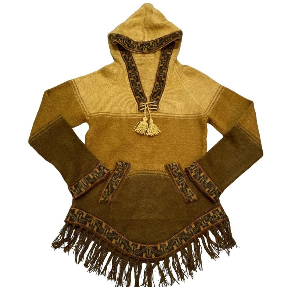 Bohemian Fringe Hem Sweater - Tan and Brown